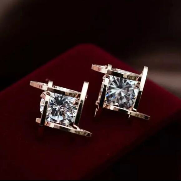 Adamma Square Shiny Crystal Stud Earrings 4-i-7-03 - Picture 1 of 6